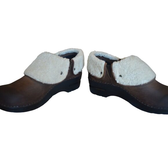 Sanita Original Danish Sherpa Lined Brown Leather Clogs Women's Size 38 US 7.5 - Picture 6 of 7